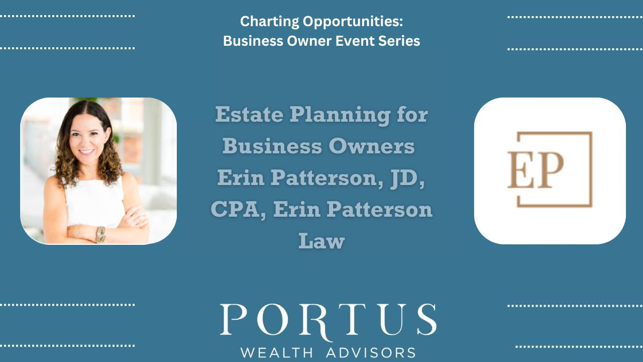 Charting Opportunities thumbnail for Erin Patterson episode, including her picture, company logo (Erin Patterson Law) and name of the episode (Estate Planning For Business Owners).