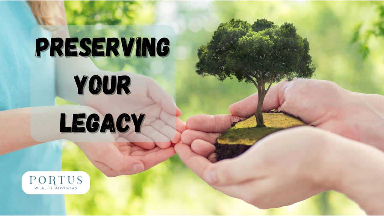 One person passing a plant to another with the headline "Preserving Your Legacy".