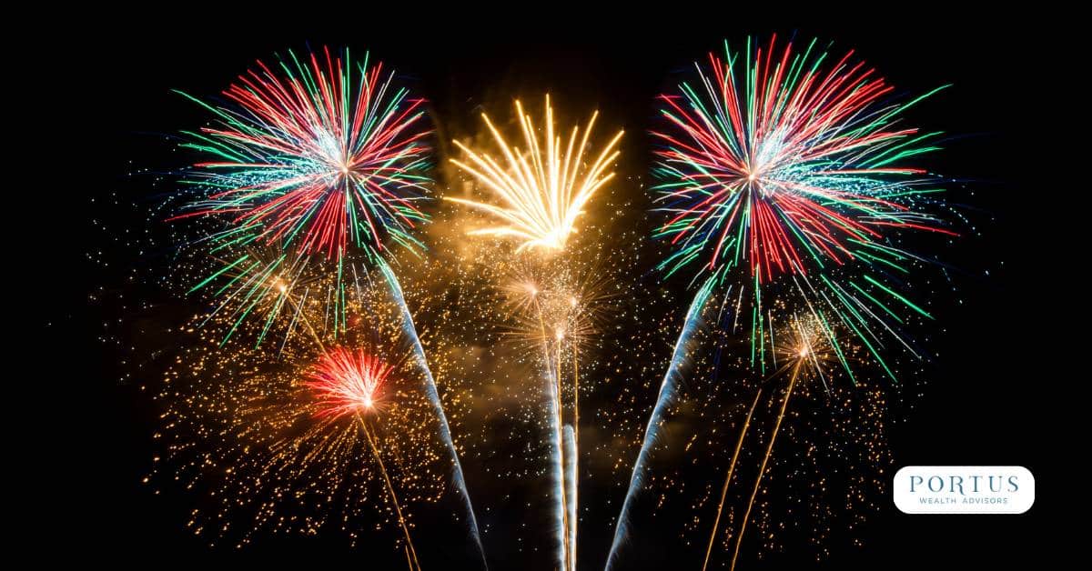 Fireworks with the Portus Wealth Advisors logo in the bottom right for the July 2025 Financial Planning Strategies update