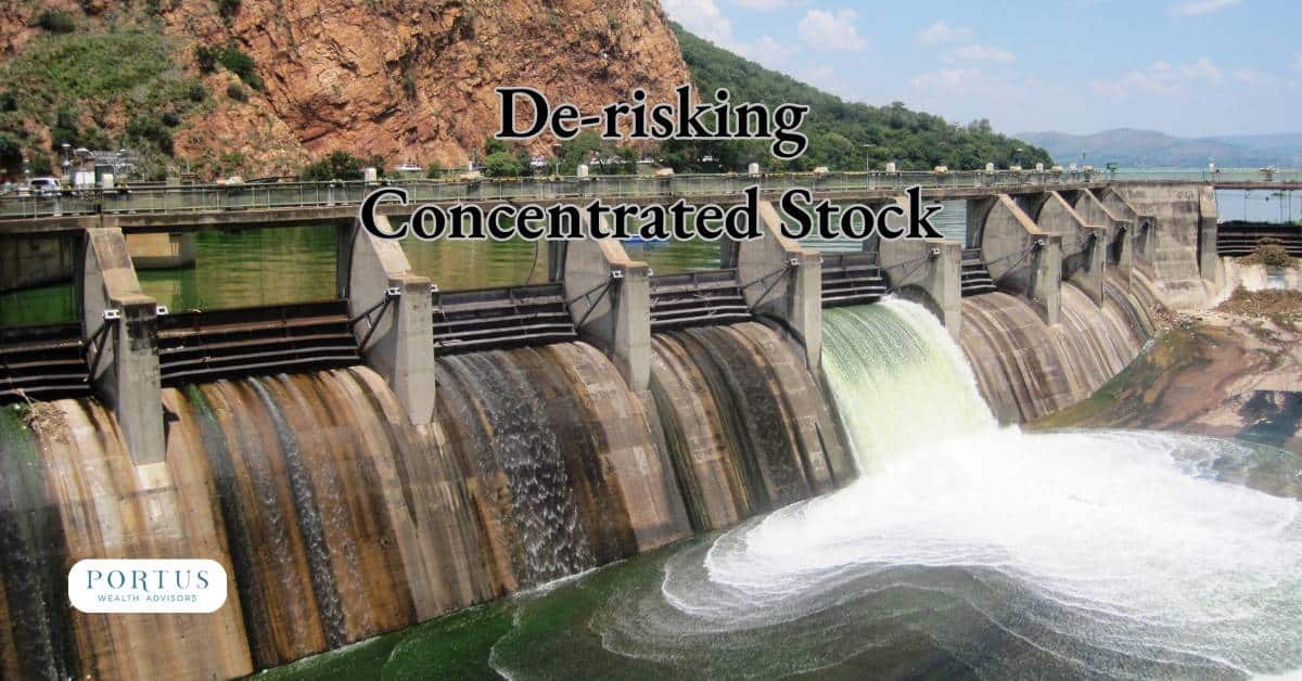 River dam redistributing water with the heading "De-risking Concentrated Stock."