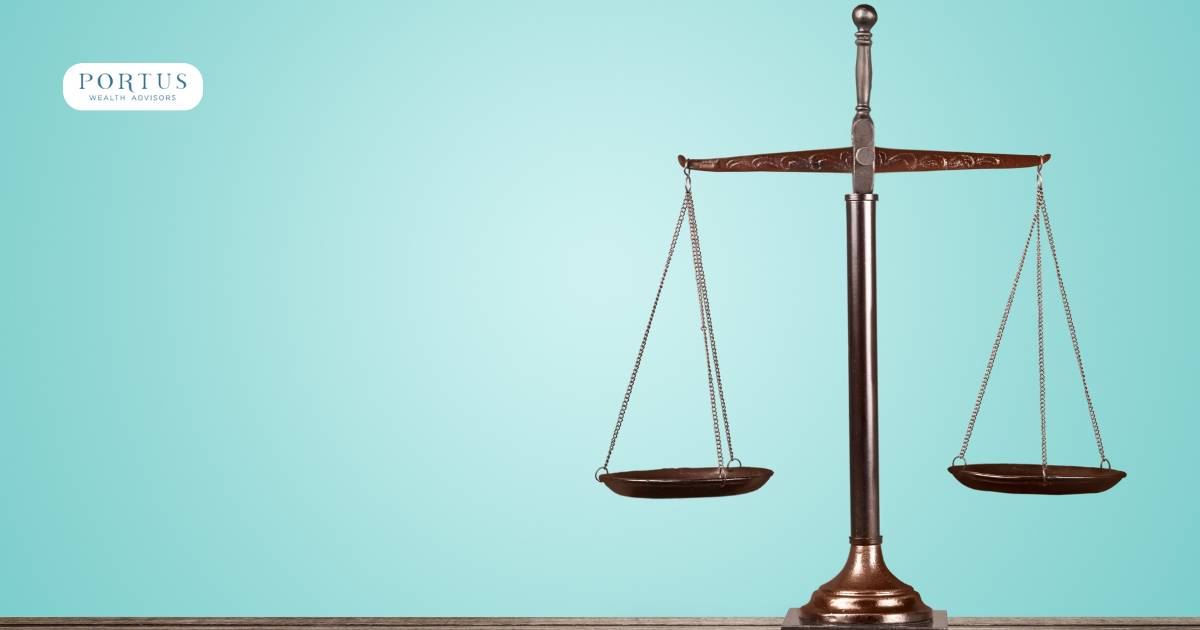 Image of scales with the Portus Weatlh Advisors Logo in the top right for the Unifying Business and Personal Balance Sheets for Founders," blog psot