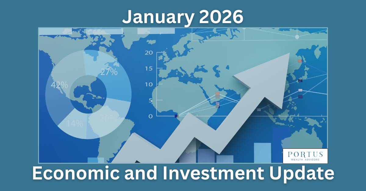 World map with Charts over top, with the words "January 2026 Economic and Investment Update".