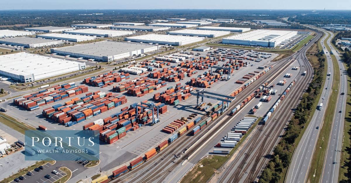 Aerial image in Inland Port Greer in South Carolina for the "Selling My Greenville SC Trades Business An Exit Guide" blog post for Portus Wealth Advisors.