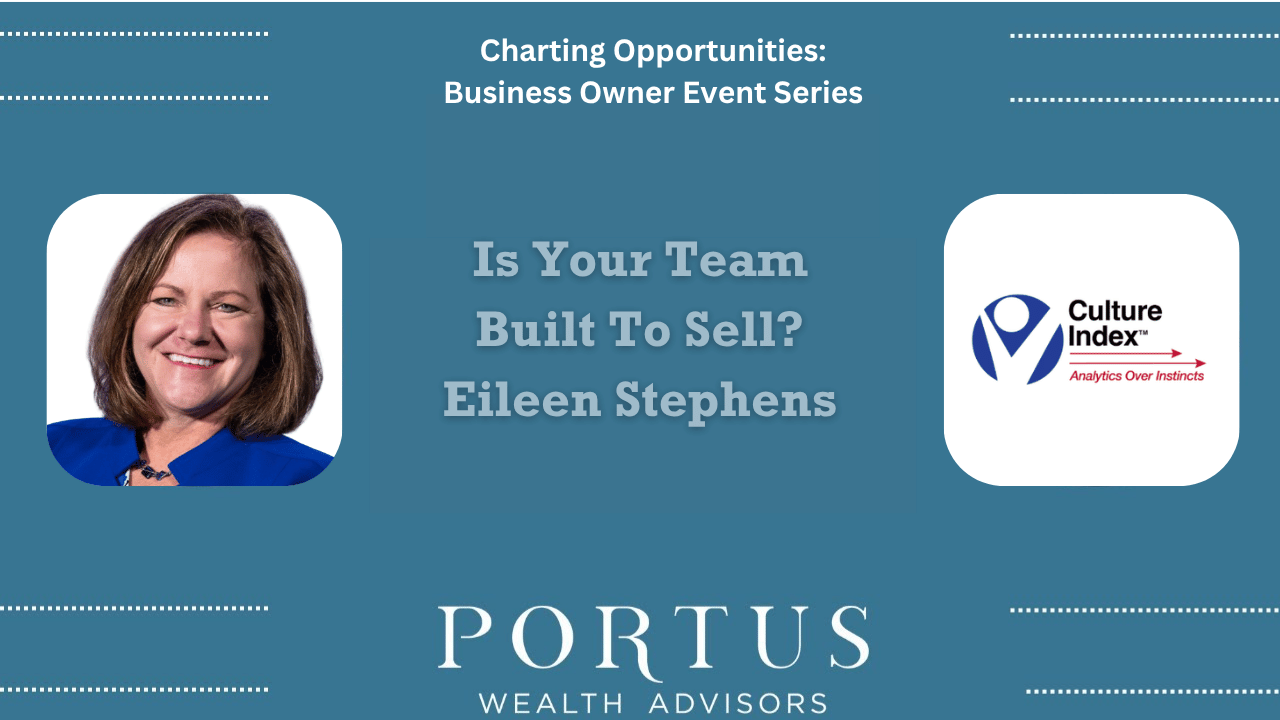 Image of Eileen Stephens on the left. Cuture Index, company logo on the Right. Charting Opportunities at the top and Portus Wealth Advisors logo bottom center.